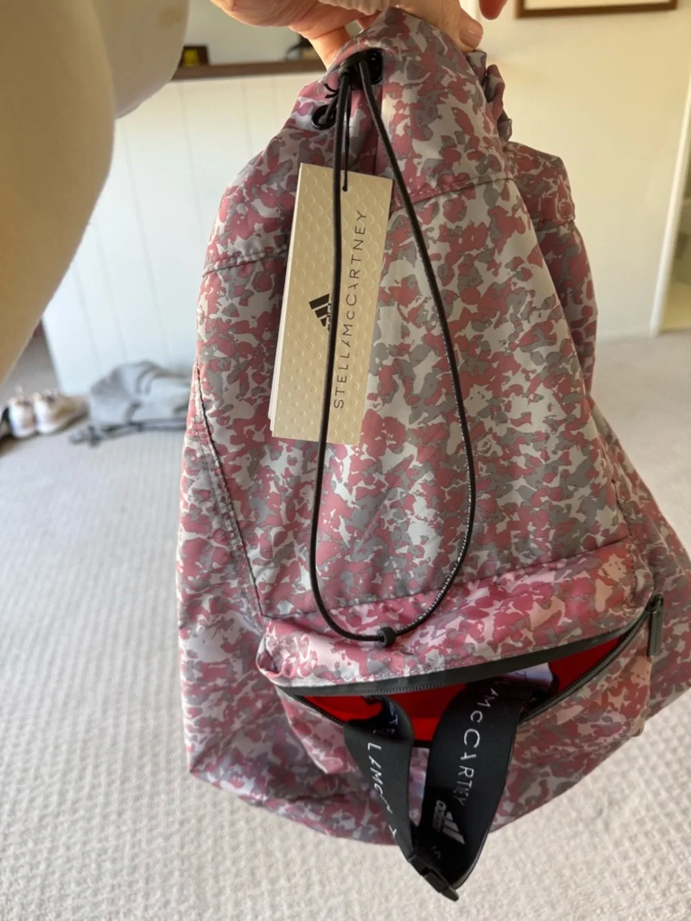 adidas Stella McCartney Pink Camo Drawstring Bag with Orange Interior - Picture 4 of 4